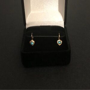 ROUND AQUAMARINE  Drop Earrings in 14K Yellow Gold